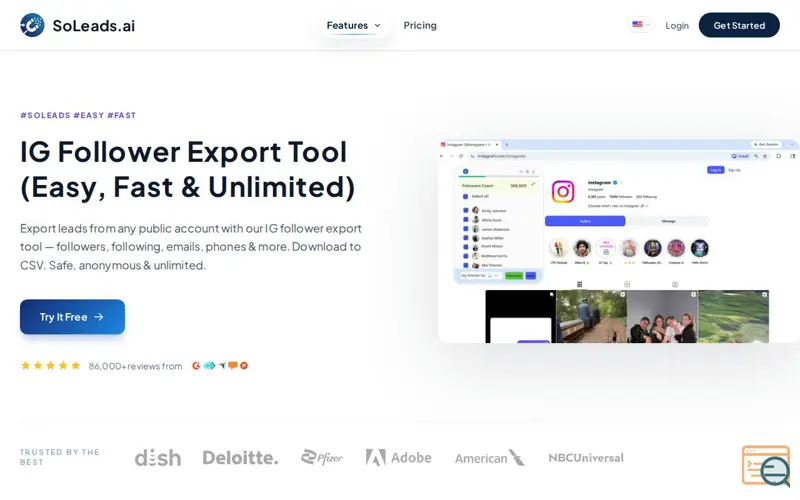 Screenshot of IG Follower Export Tool - SoLeads.ai