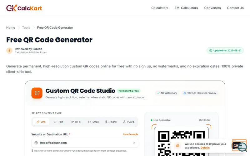 Screenshot of Free QR Code Generator