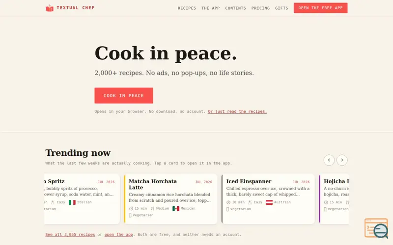 Screenshot of Textual Chef, a launch using MakerHunt