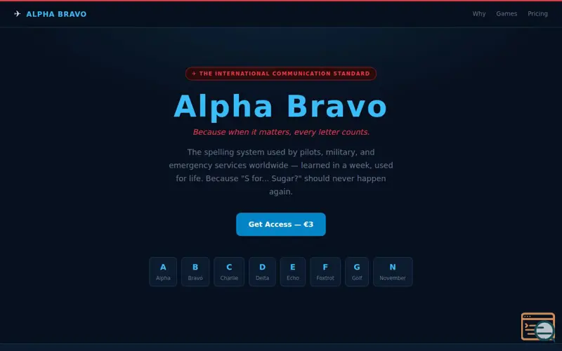 Screenshot of Alpha Bravo — Learn the NATO Phonetic Alphabet