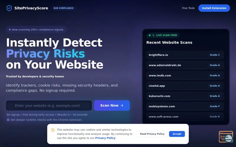 Screenshot of SitePrivacyScore