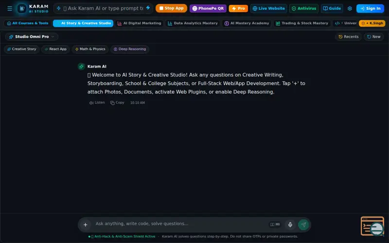 Screenshot of Karam AI Studio, a launch using Google AdMob