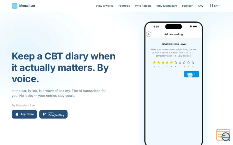 Screenshot of Voice CBT diary with offline AI, a launch using BitNinja