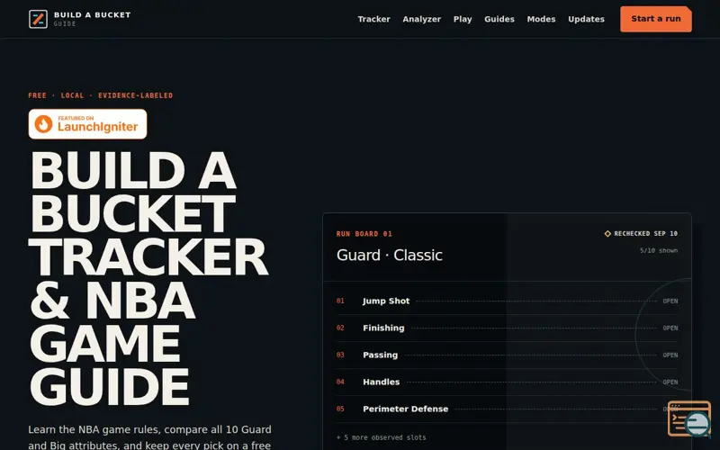 Screenshot of Build a Bucket Tracker & NBA Game Guide, a launch using JustSimple Tools