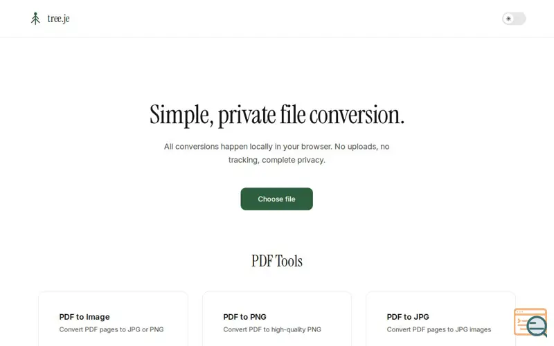 Screenshot of tree.je- Simple, private file conversion