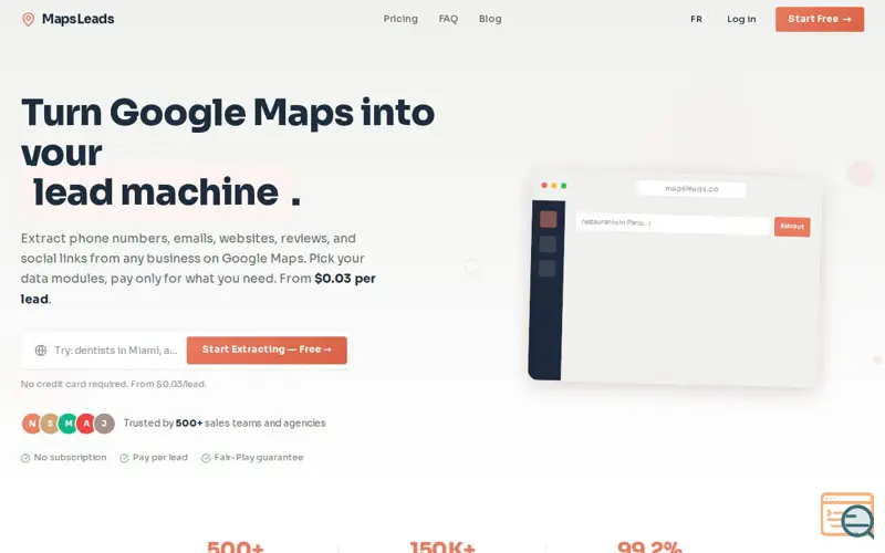 Screenshot of MapsLeads | B2B lead generation