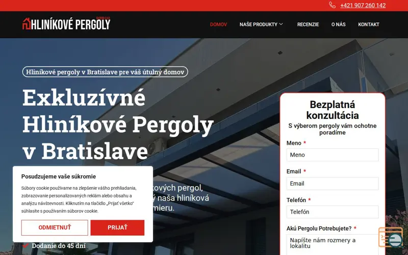 Screenshot of Hliníkové Pergoly - Gazebo s.r.o., a launch using Revw
