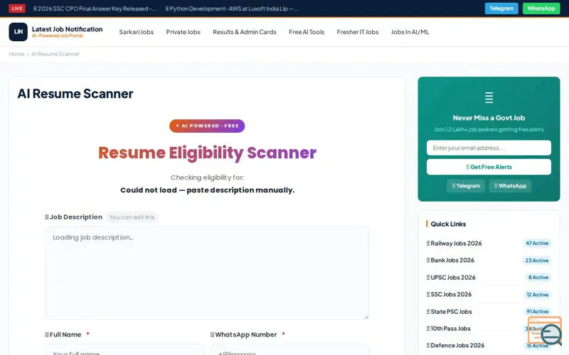 Screenshot of Free AI Resume Scanner for India