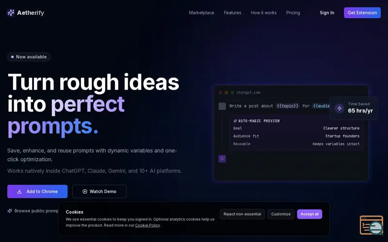 Screenshot of Aetherify, a launch using Dynadot Email