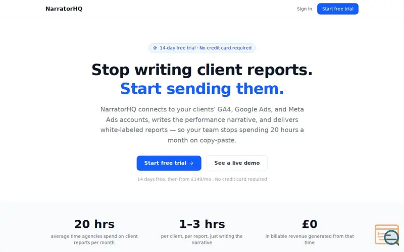 Screenshot of NarratorHQ