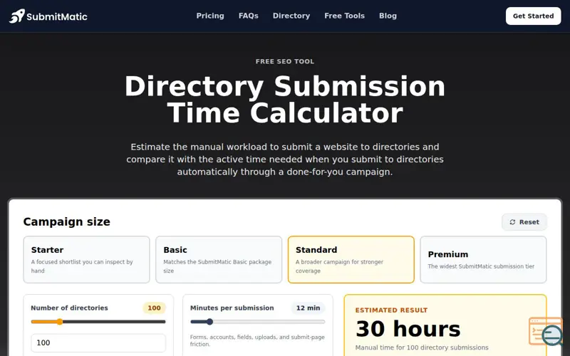 Screenshot of Dir Submit Time Calc