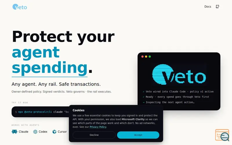 Screenshot of Veto - Protect your agent spending