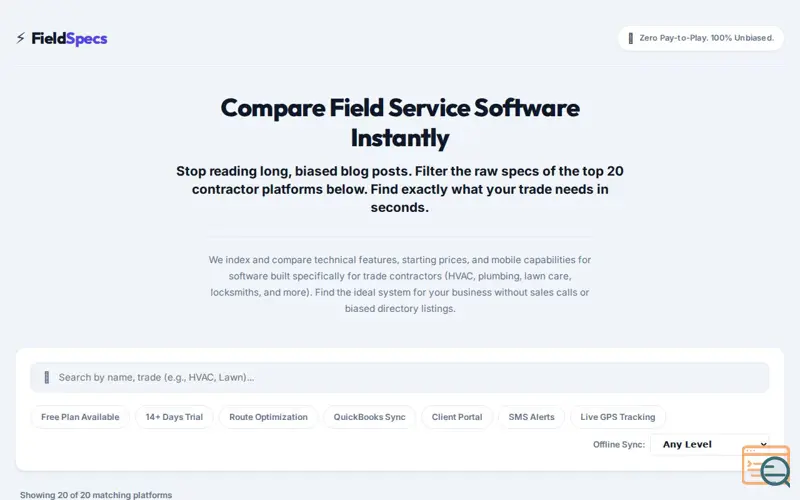 Screenshot of FieldSpecs Guide