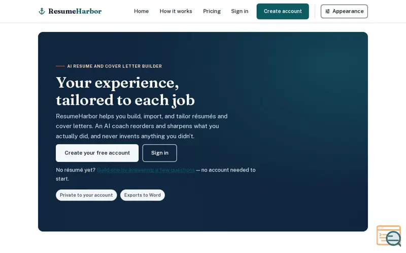 Screenshot of ResumeHarbor