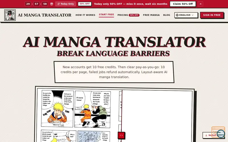 Screenshot of AI Manga Translator | Translate Manga Pages Online