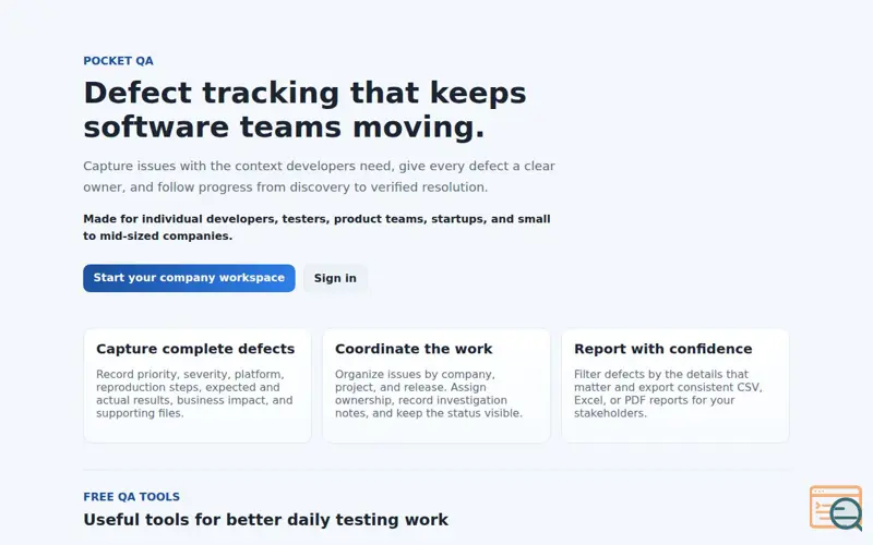 Screenshot of Pocket QA