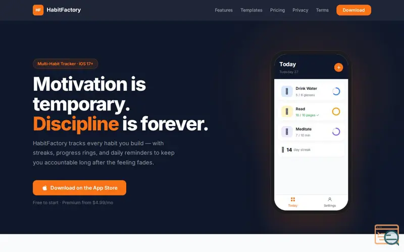 Screenshot of HabitFactory — Build Habits That Last