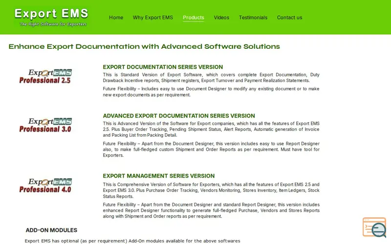 Screenshot of Visual Export EMS 