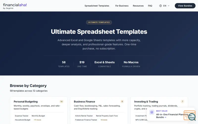 Screenshot of FinancialAha! Ultimate Spreadsheets