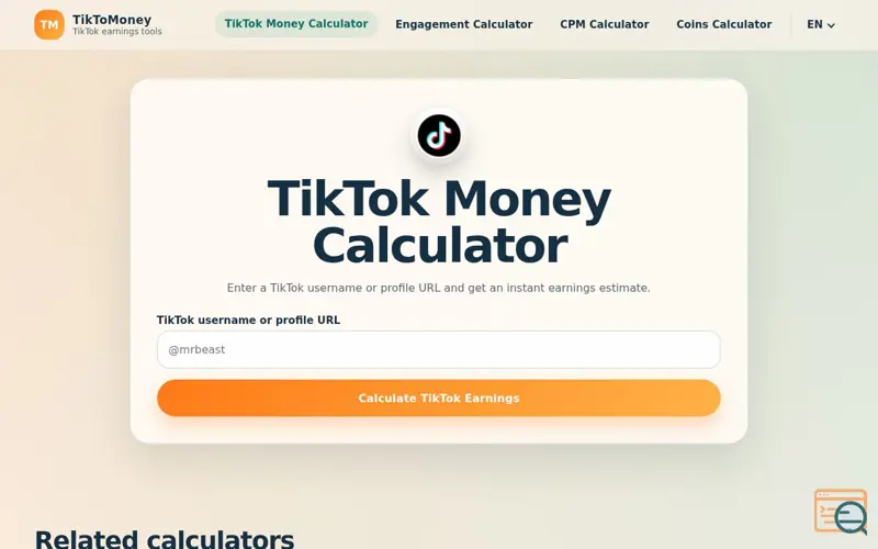 Screenshot of TikTok Money Calculator