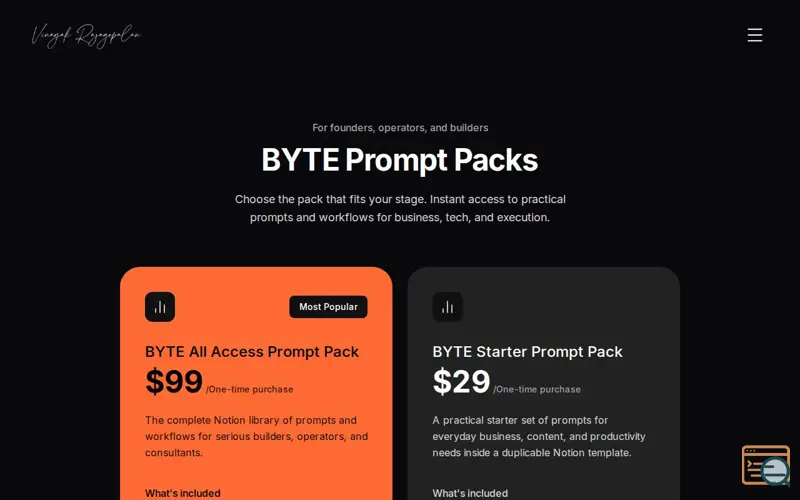 Screenshot of BYTE Prompt Pack: Starter + All Access -