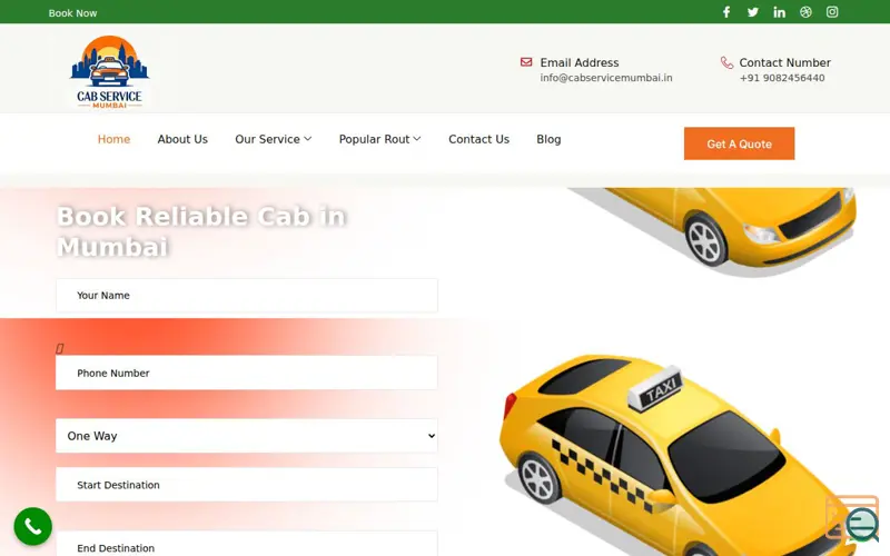 Screenshot of Cab Service Mumbai, a launch using ElementsKit
