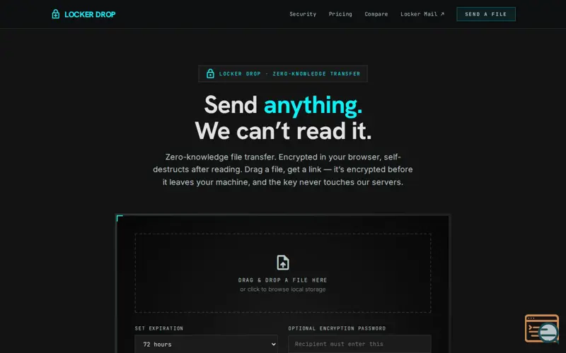 Screenshot of Locker Drop — encrypted file transfers