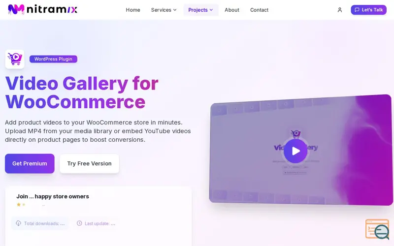 Screenshot of Video Gallery for WooCommerce, a launch using UI Avatars