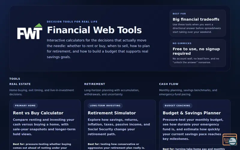 Screenshot of Financial Web Tools