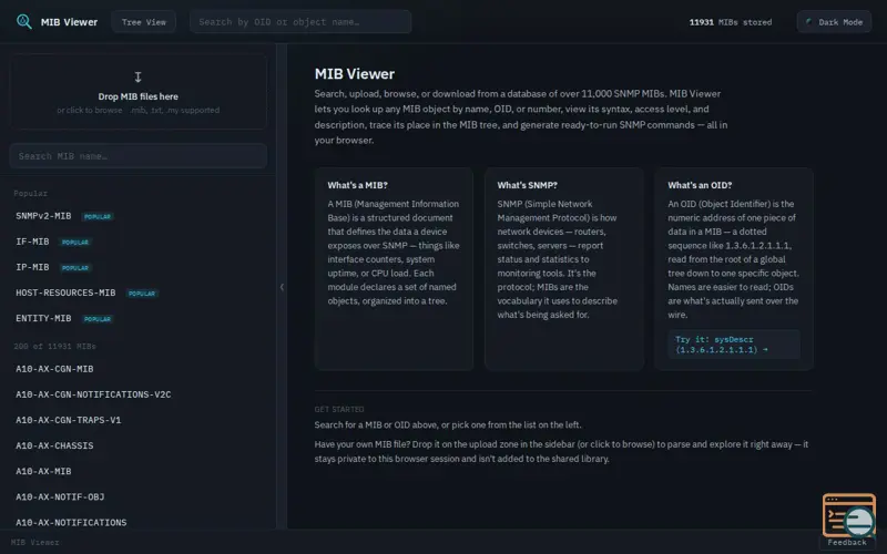 Screenshot of Online SNMP MIB database