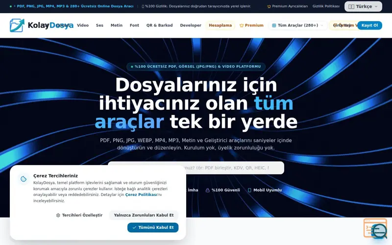 Screenshot of KolayDosya.com – Türkçe Online Dosya Dönüştürücü ve Araçları | KolayDosya.com