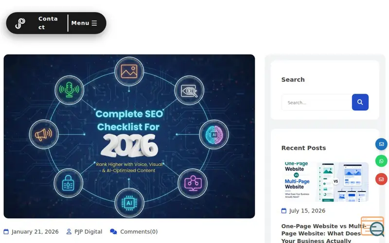 Screenshot of PJP Digital, a launch using ElementsKit