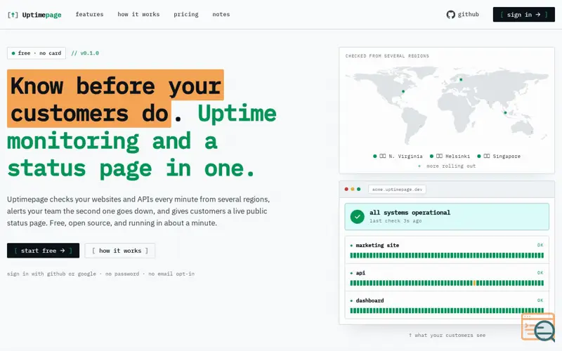 Screenshot of Uptimepage