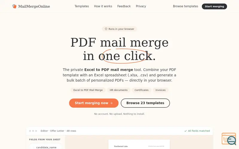 Screenshot of Mail Merge Online
