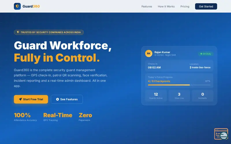 Screenshot of Guard360 — Smart Security Guard Mgmt, a launch using AlmaLinux