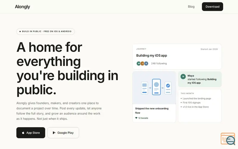 Screenshot of Alongly — Build in public.