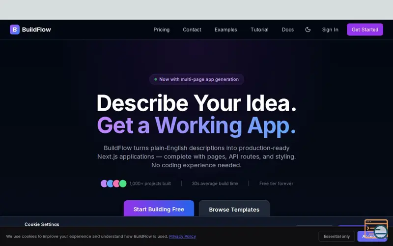 Screenshot of BuildFlow, a launch using StackBlitz WebContainer