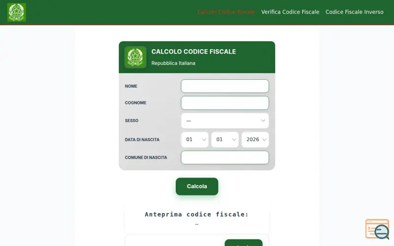 Screenshot of Calcolo Codice Fiscale Online