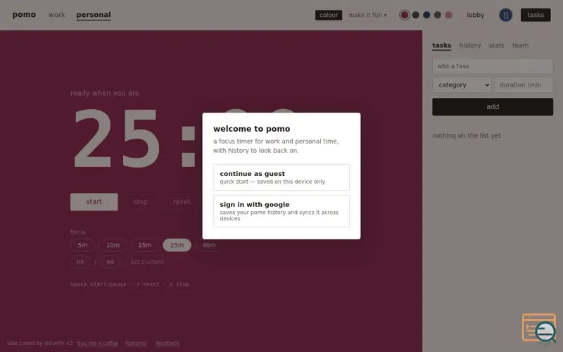 Screenshot of pomo