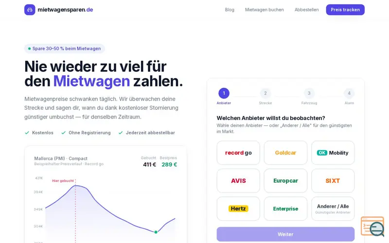 Screenshot of Mietwagensparen.de