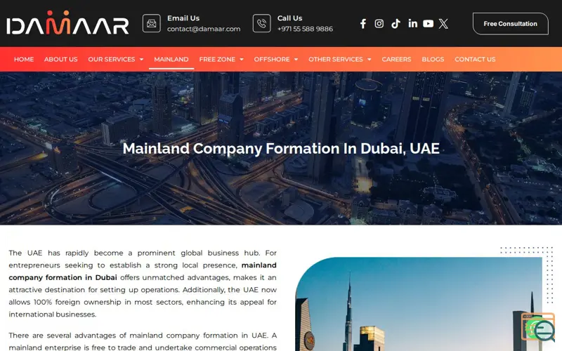 Screenshot of Mainland Company Formation In Dubai, UAE