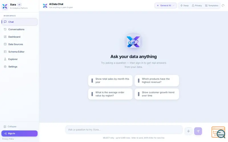 Screenshot of Xora AI – Data Analytics Assistant
