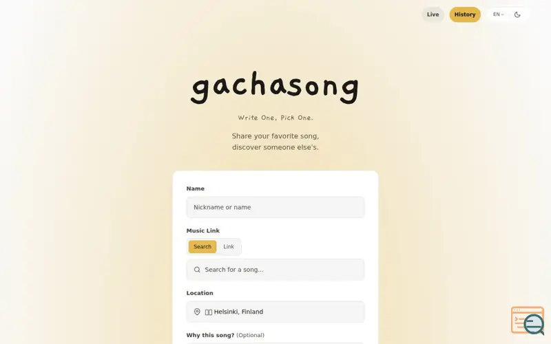 Screenshot of GachaSong — Write One, Pick One., a launch using Apple Music