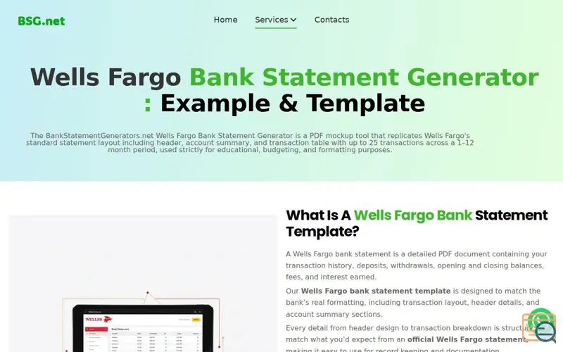 Screenshot of Bank Statement Template Wells Fargo