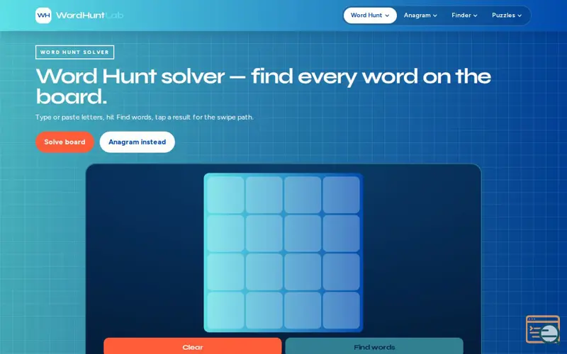 Screenshot of Word Hunt Solver & Free Word Tools