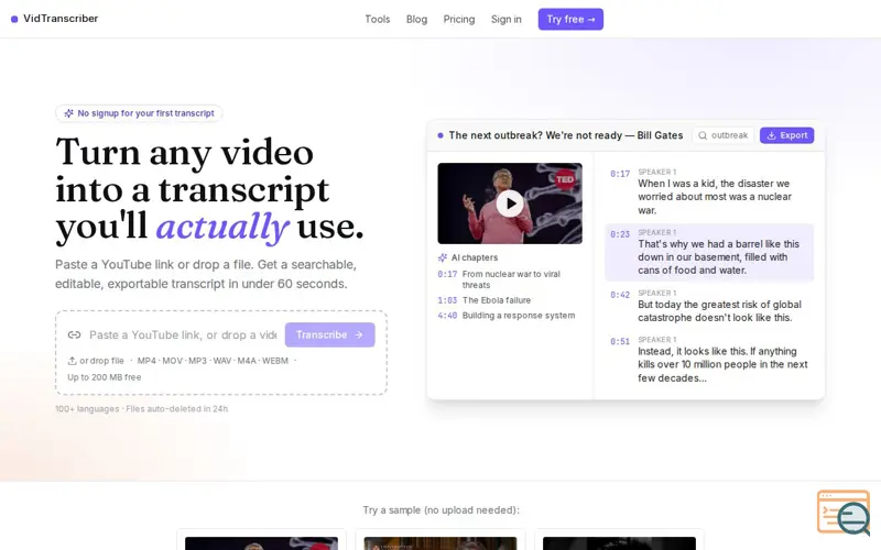 Screenshot of VidTranscriber
