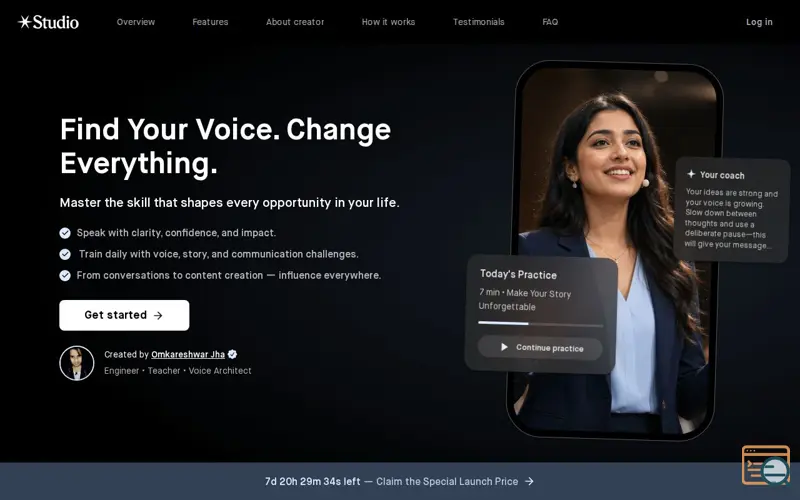 Screenshot of Find Your Voice. Change Everything., a launch using Drip