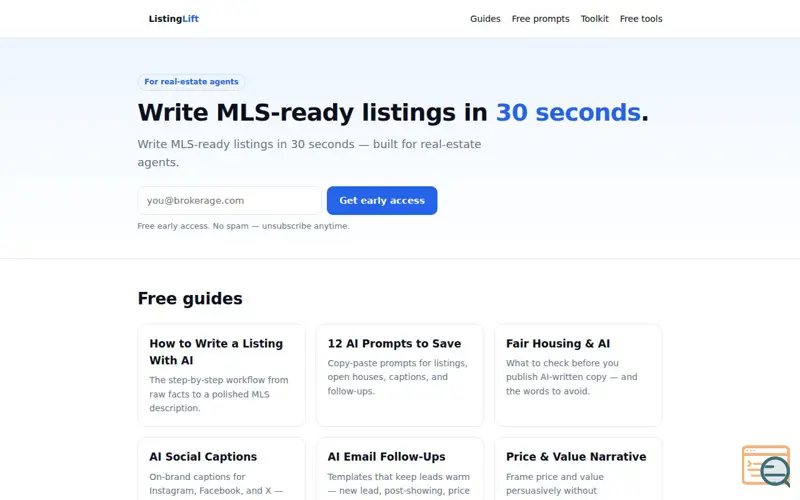 Screenshot of ListingLift — free AI tools for agents