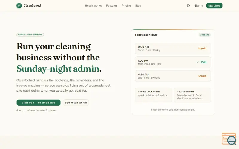 Screenshot of CleanSched