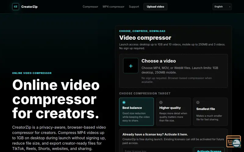 Screenshot of CreatorZip